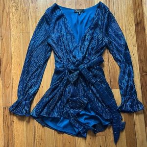 Lulus Blue Metallic Surplice Romper
